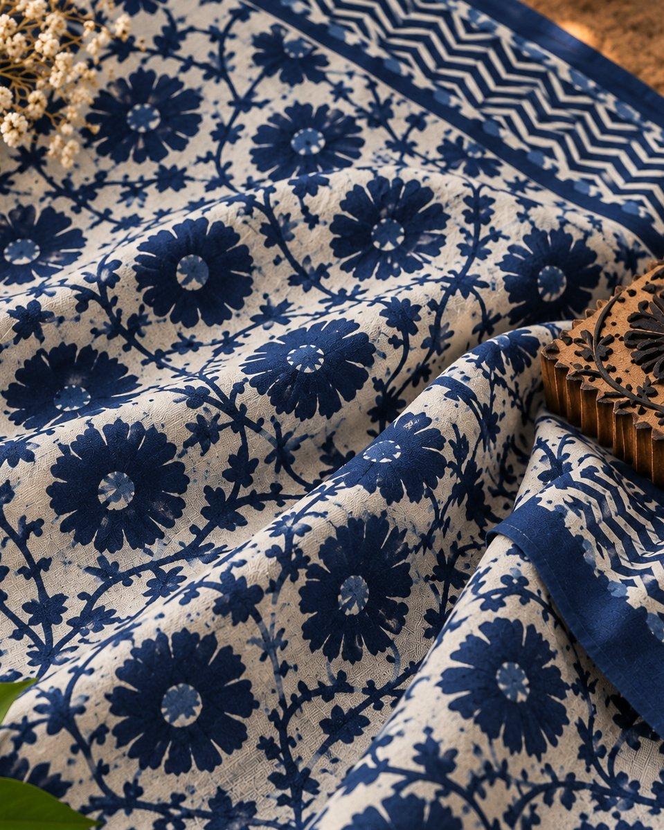 Neel Bel saree, close-up of the print